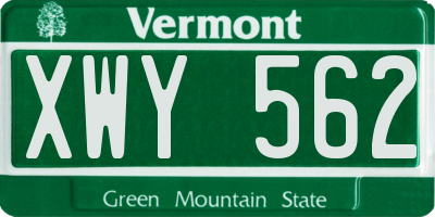 VT license plate XWY562