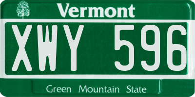 VT license plate XWY596
