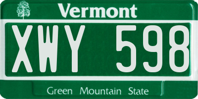 VT license plate XWY598