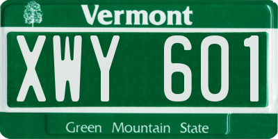 VT license plate XWY601
