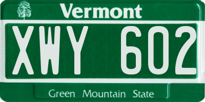 VT license plate XWY602