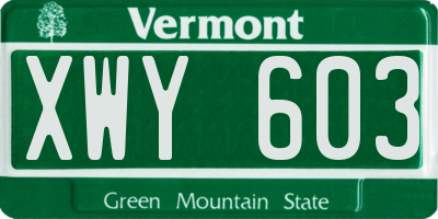 VT license plate XWY603