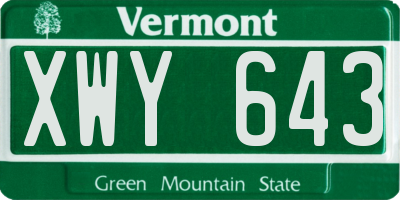 VT license plate XWY643