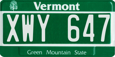 VT license plate XWY647