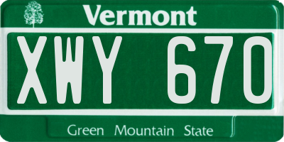 VT license plate XWY670