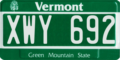 VT license plate XWY692
