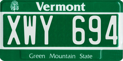 VT license plate XWY694