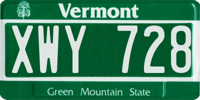 VT license plate XWY728
