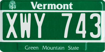 VT license plate XWY743