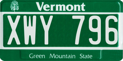 VT license plate XWY796