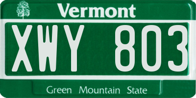 VT license plate XWY803