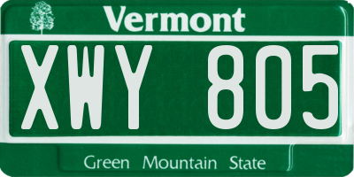 VT license plate XWY805