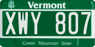 VT license plate XWY807