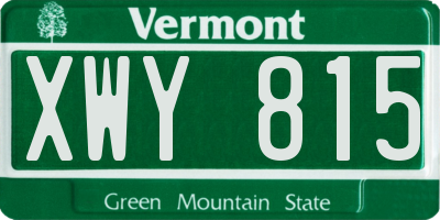 VT license plate XWY815