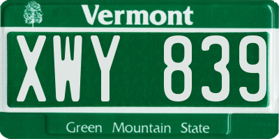 VT license plate XWY839