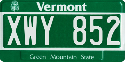 VT license plate XWY852