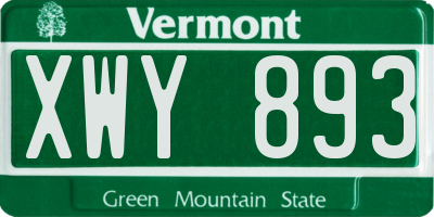 VT license plate XWY893