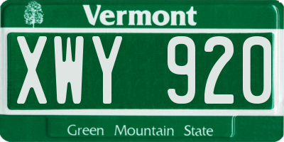 VT license plate XWY920