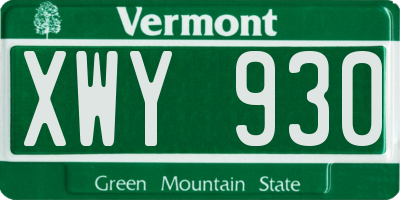 VT license plate XWY930