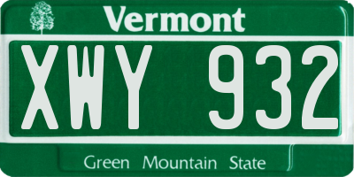 VT license plate XWY932