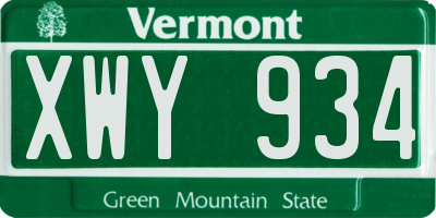 VT license plate XWY934