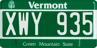 VT license plate XWY935