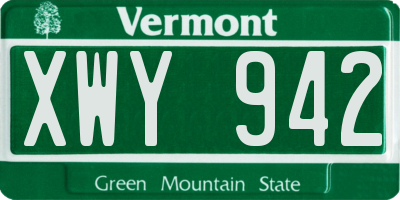 VT license plate XWY942