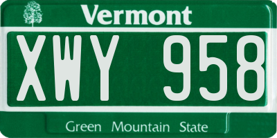 VT license plate XWY958