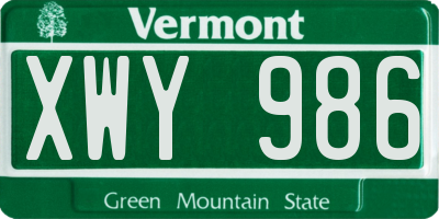 VT license plate XWY986