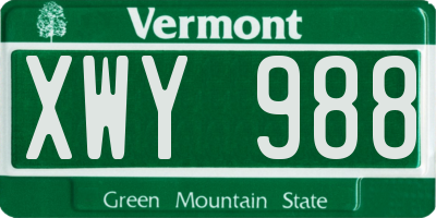 VT license plate XWY988