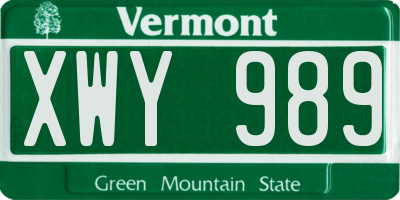 VT license plate XWY989