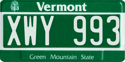 VT license plate XWY993