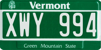 VT license plate XWY994