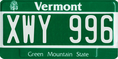 VT license plate XWY996