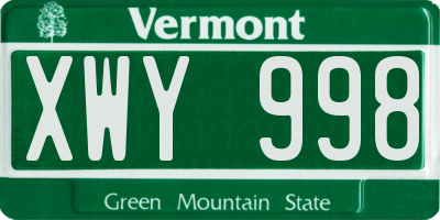 VT license plate XWY998