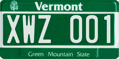 VT license plate XWZ001