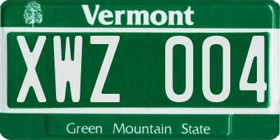 VT license plate XWZ004