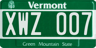 VT license plate XWZ007