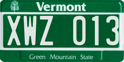 VT license plate XWZ013