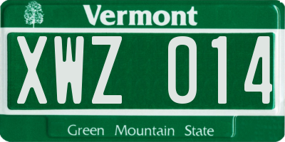 VT license plate XWZ014