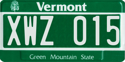VT license plate XWZ015