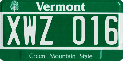 VT license plate XWZ016