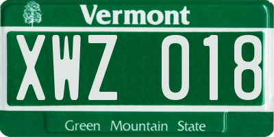 VT license plate XWZ018