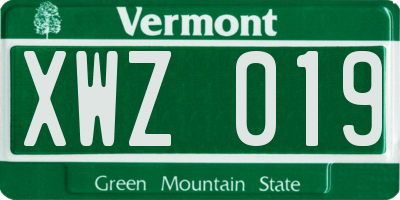 VT license plate XWZ019