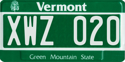 VT license plate XWZ020