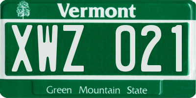 VT license plate XWZ021