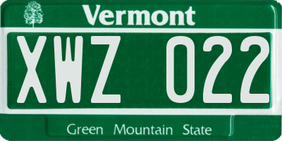 VT license plate XWZ022