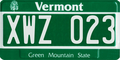 VT license plate XWZ023