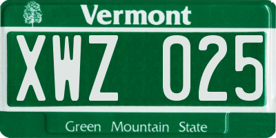 VT license plate XWZ025