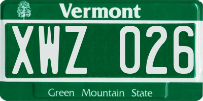 VT license plate XWZ026